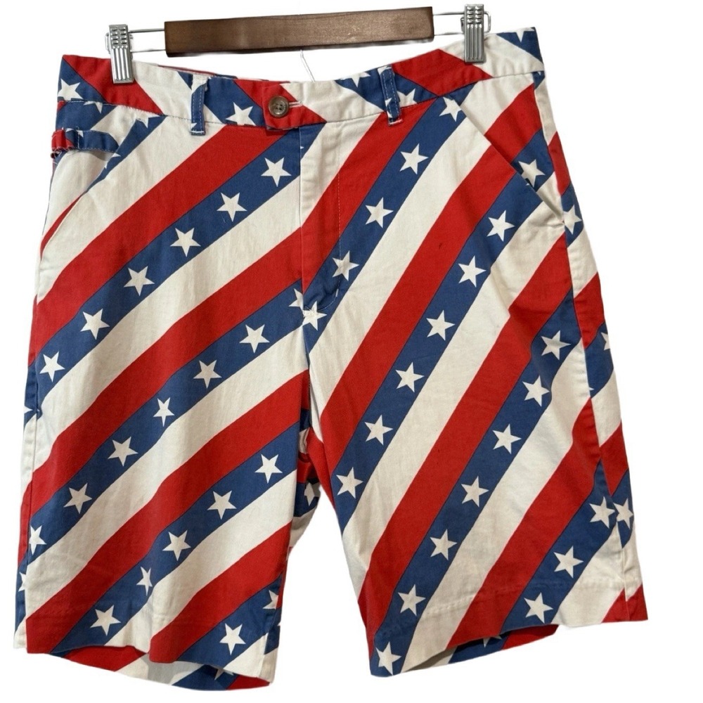 Royal and Awesome Shorts 34 Men`s Patriotic Golf USA Flag American Stars Stripes
